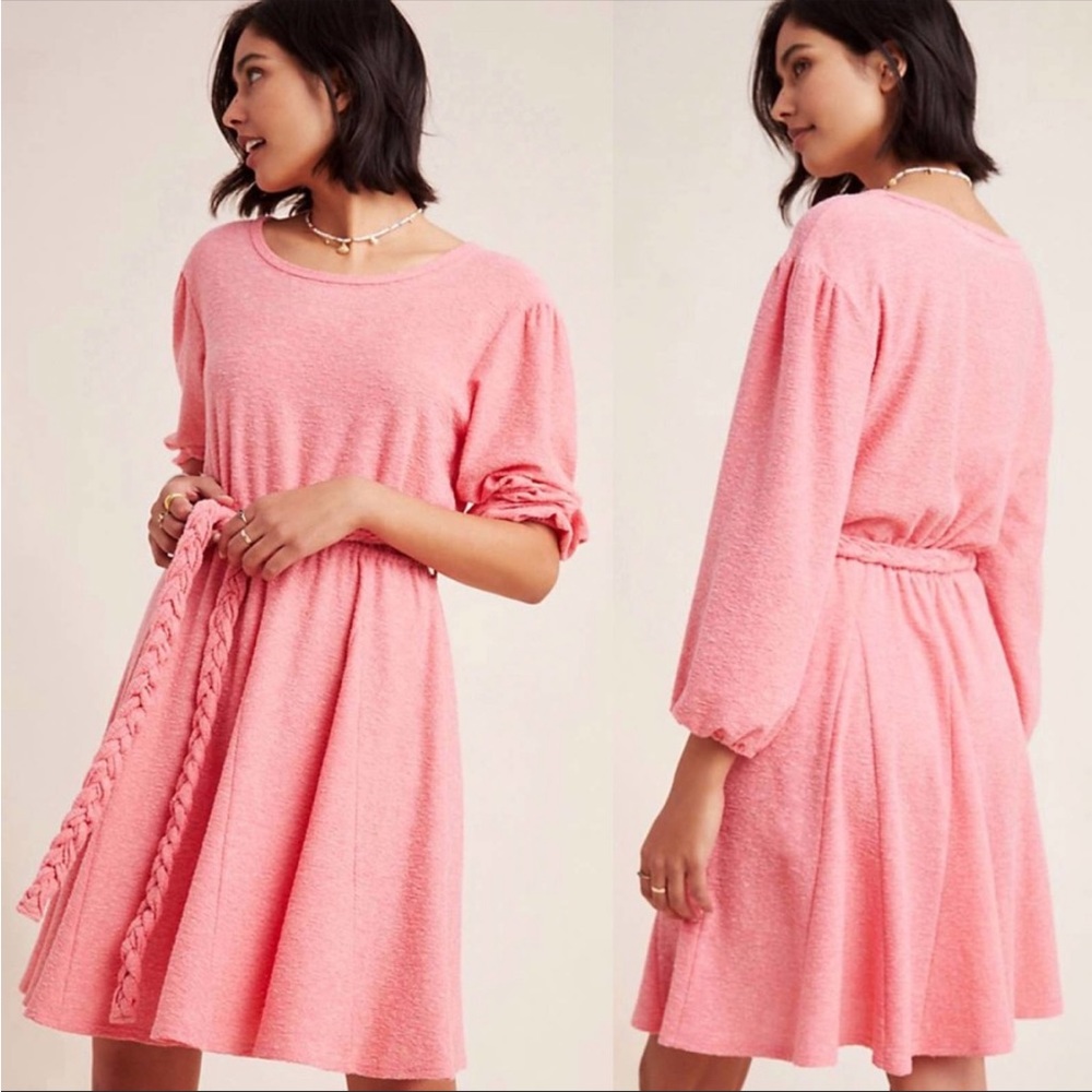Anthropologie Saturday Sunday Jovie Textured Coral Knit Mini Dress Belted
